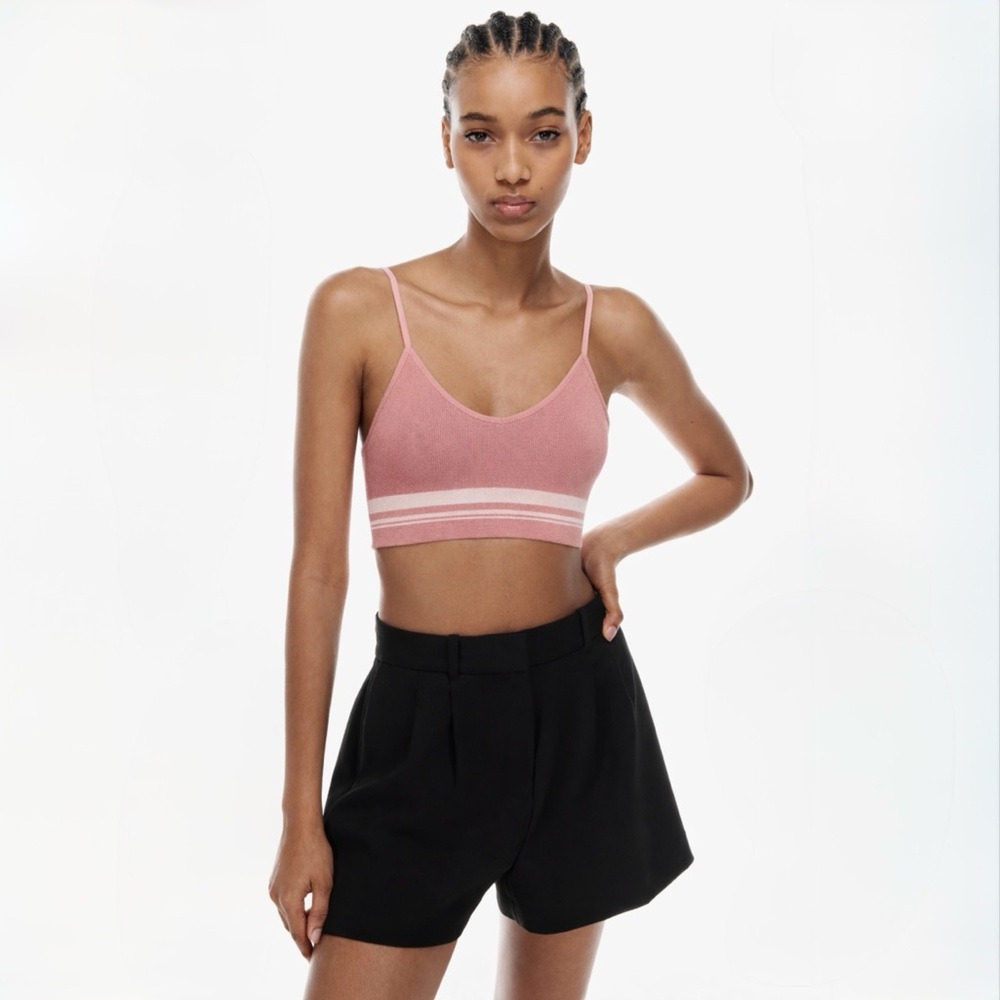 Babaton Aritzia Pink Striped Sculpt Knit Cami Crop Top Size XS Ribbed Stretch